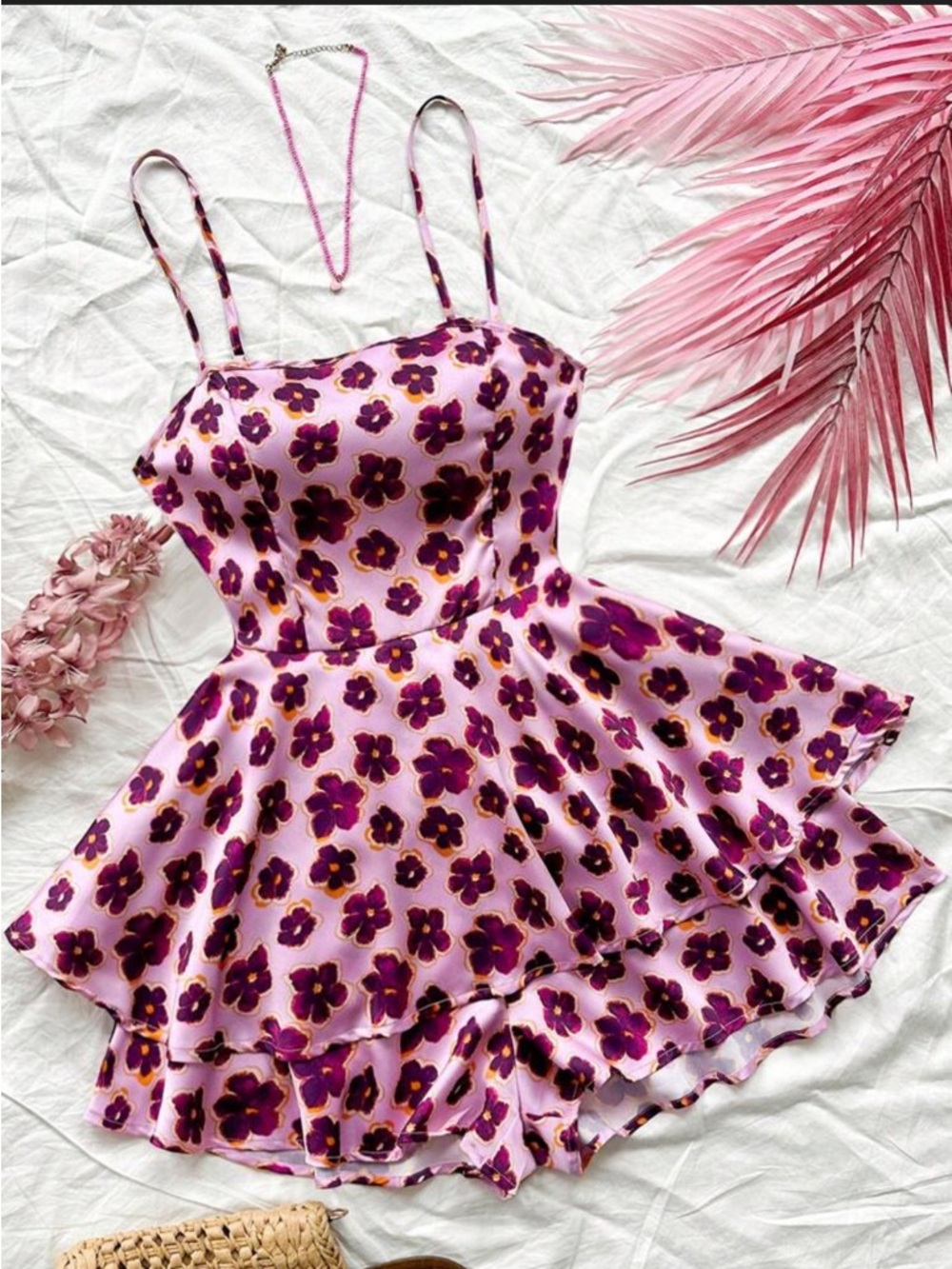 Floral Pink & Purple Spaghetti Strap Romper
